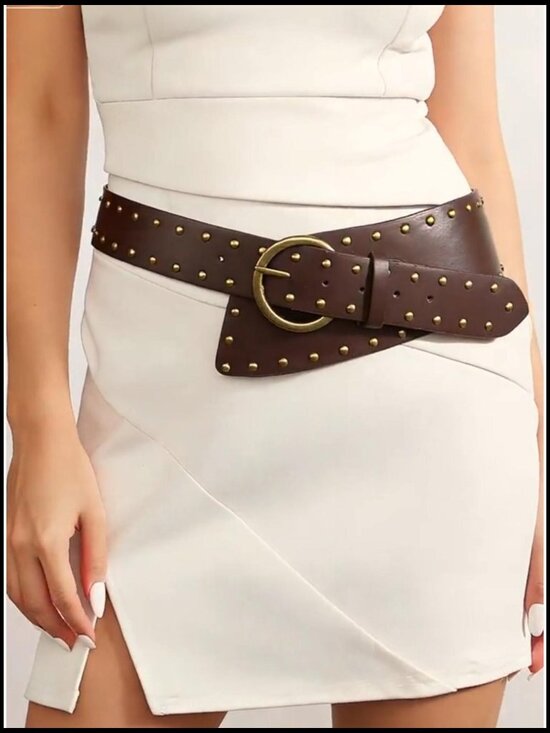 Faux Leather Wide Western Belt with Metal Buckle for Waist Cinching main image 5